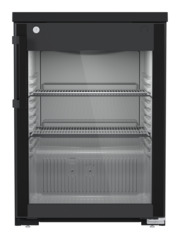 Obraz produktu, Perspektywa: Na wprost, zamknięte, puste, Chłodziarka do zabudowy pod blat z chłodzeniem powietrzem obiegowym, Kolor obudowy: Czarna, Kolor drzwi: Czarna