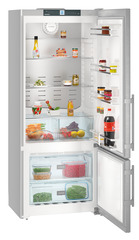 Product image, Perspective: oblique open decorated, Fridge-freezer with NoFrost, Casing colour: silver, Door colour: stainless steel