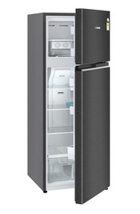 Product image, Perspective: oblique half-open empty, Fridge-freezer with NoFrost, Casing colour: grey, Door colour: BlackSteel