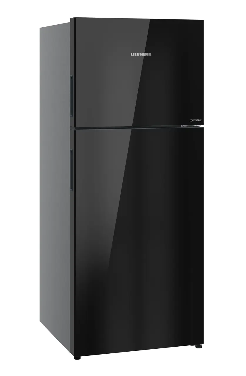 Product image, Perspective: oblique closed, Fridge-freezer with NoFrost, Casing colour: grey, Door colour: Black Gloss