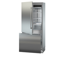 Product image, Perspective: oblique half-open empty, Combined refrigerator-freezer with BioFresh and NoFrost for integrated use, Casing colour: grey