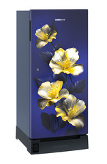 Product image, Perspective: oblique closed, Single-door refrigerator 191 l in 3 star with foot pedal base drawer, Casing colour: blue, Door colour: Blue Hibiskus