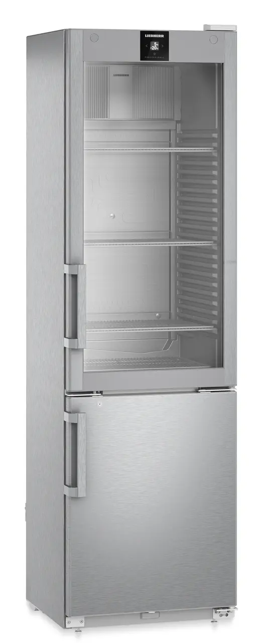 Product image, Perspective: oblique closed empty, Combined refrigerator-freezer, Casing colour: stainless steel, Door colour: stainless steel