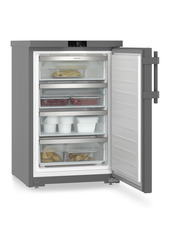 Изображение продукции, Перспектива: Под углом, с открытой дверцей, с продуктами, Малогабаритная морозильная камера с системой SmartFrost