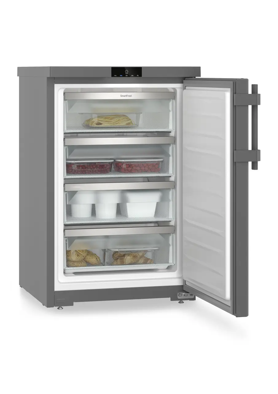 Изображение продукции, Перспектива: Под углом, с открытой дверцей, с продуктами, Малогабаритная морозильная камера с системой SmartFrost