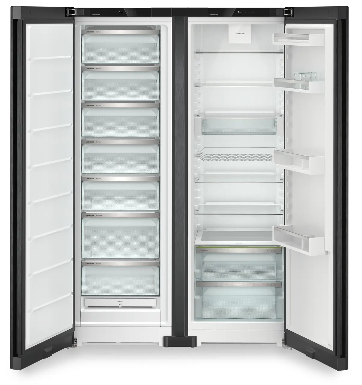 Изображение продукции, Перспектива: Прямо, с открытой дверцей, без продуктов, Холодильник Side-by-Side, Цвет корпуса: черный