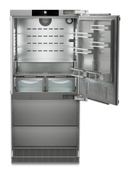 Product image, Perspective: straight open empty, Combined refrigerator-freezer with BioFresh and NoFrost for integrated use, Casing colour: Anthracite
