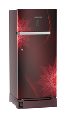 Product image, Perspective: oblique closed, Single-door refrigerator 202 l with foot pedal base drawer and iCoolTouch UI, Casing colour: red, Door colour: Red Mystiq
