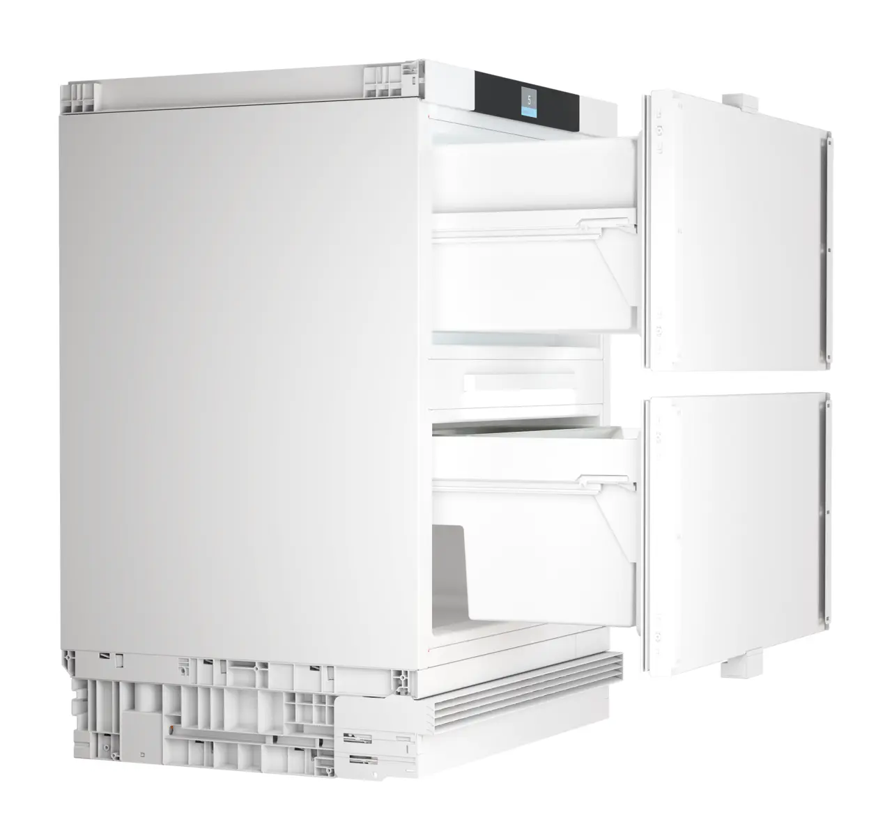 Slika izdelka, Perspektiva: Pod kotom, odprto, prazno, Hladilnik primeren za podpultno vgradnjo