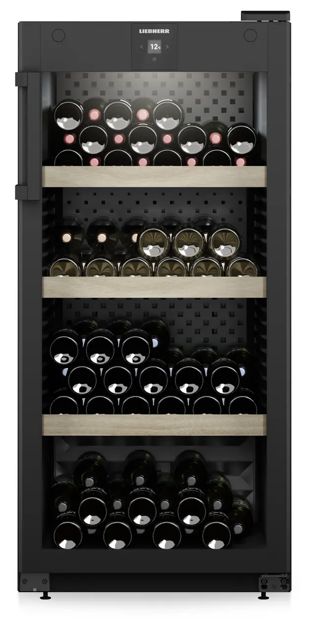Product image, Perspective: straight closed decorated, Wine storage cabinet, Casing colour: black, Door colour: black