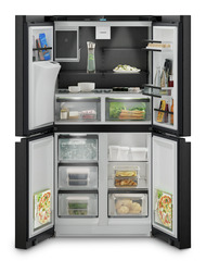 Termékkép, Perspektíva: Egyenes nyitott díszített, 4 ajtós francia ajtós hűtő-fagyasztó víz- és jégkocka adagolóval