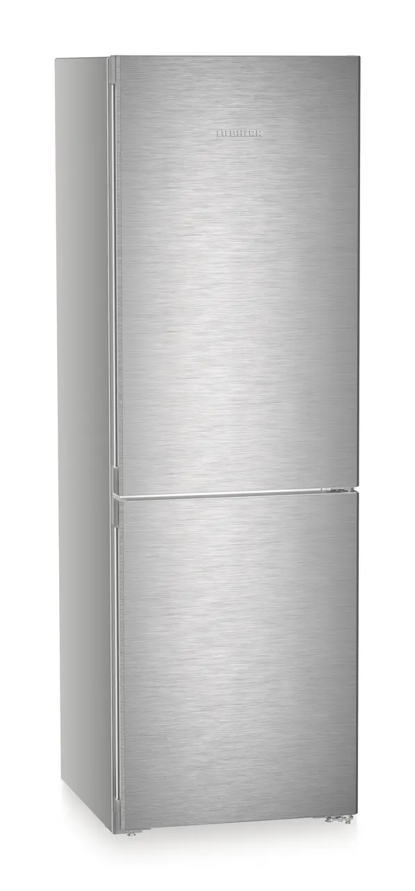 Product image, Perspective: oblique closed, Combined fridge-freezer with EasyFresh and NoFrost, Casing colour: silver, Door colour: stainless steel
