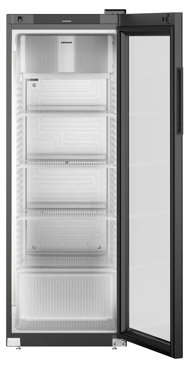 Slika izdelka, Perspektiva: Od spredaj, odprto, prazno, Hladilni aparat s hlajenjem s krožečim zrakom, Barva ohišja: črna, Barva vrat: črna