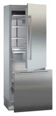 Product image, Perspective: oblique half-open empty, Combined refrigerator-freezer with BioFresh and NoFrost for integrated use