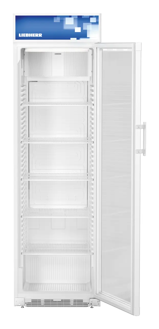 Product image, Perspective: straight open empty, Forced-air display refrigerator refrigerators, Casing colour: black, Door colour: white