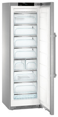 Product image, Perspective: oblique open empty, Freestanding freezer with NoFrost, Casing colour: stainless steel, Door colour: stainless steel