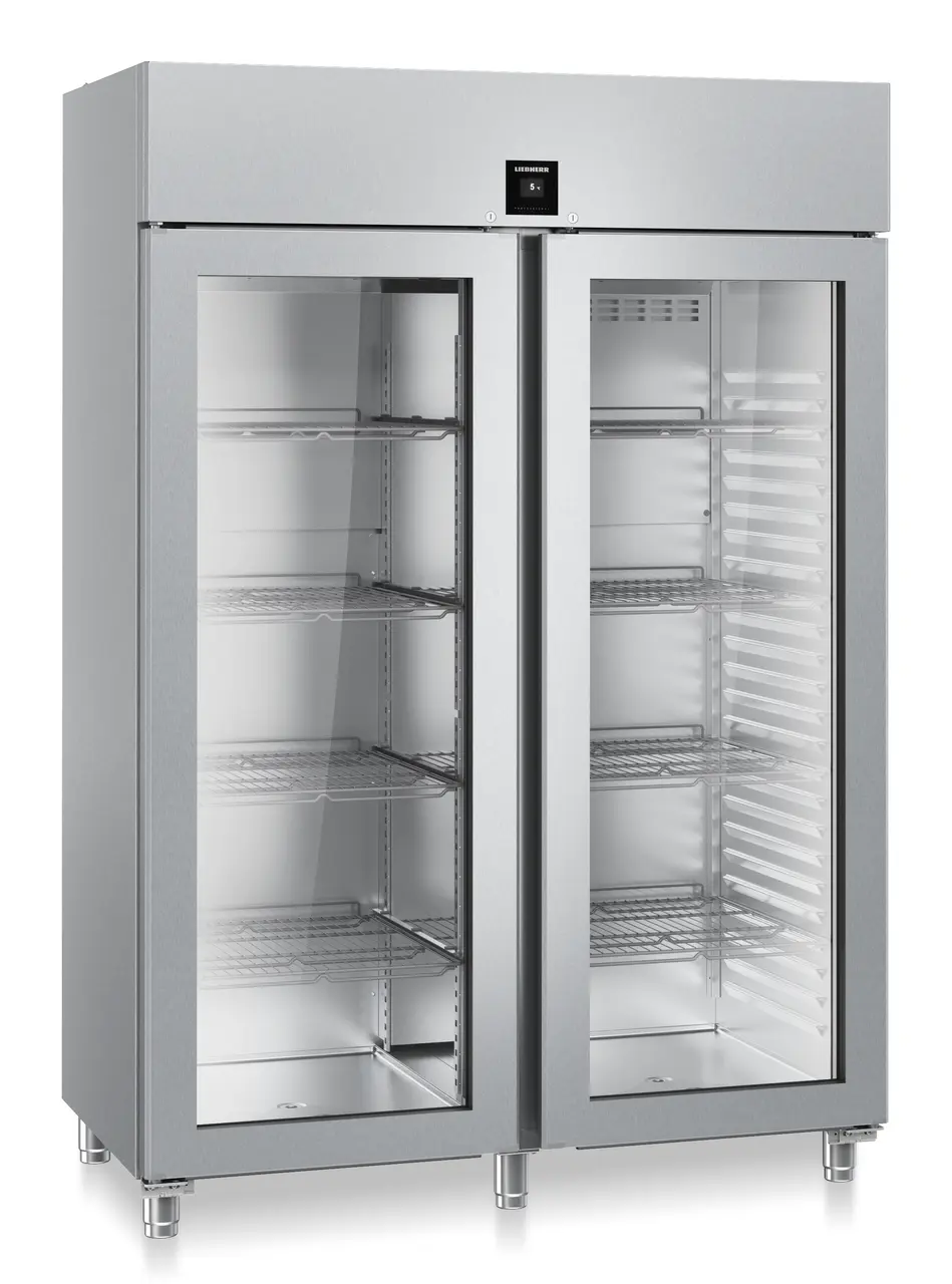 Product image, Perspective: oblique closed empty, Forced-air refrigerator GN 2/1, Casing colour: stainless steel, Door colour: stainless steel