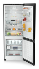 Изображение продукции, Перспектива: Прямо, с открытой дверцей, с продуктами, Комбинированный холодильник-морозильник с EasyFresh и NoFrost, Цвет корпуса: черный