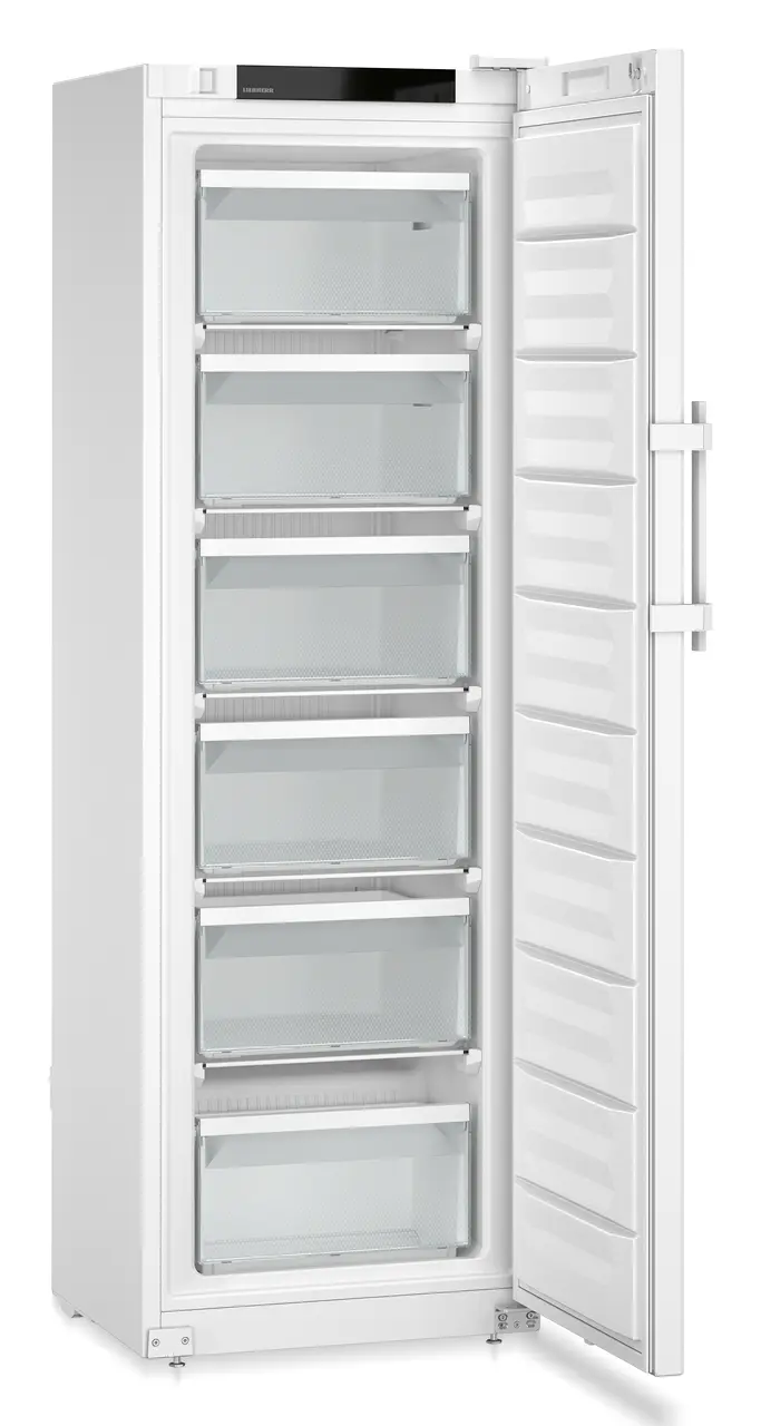 Product image, Perspective: oblique open empty, Laboratory freezer with static cooling, Casing colour: white, Door colour: white