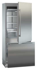 Product image, Perspective: oblique half-open empty, Combined refrigerator-freezer with BioFresh and NoFrost for integrated use