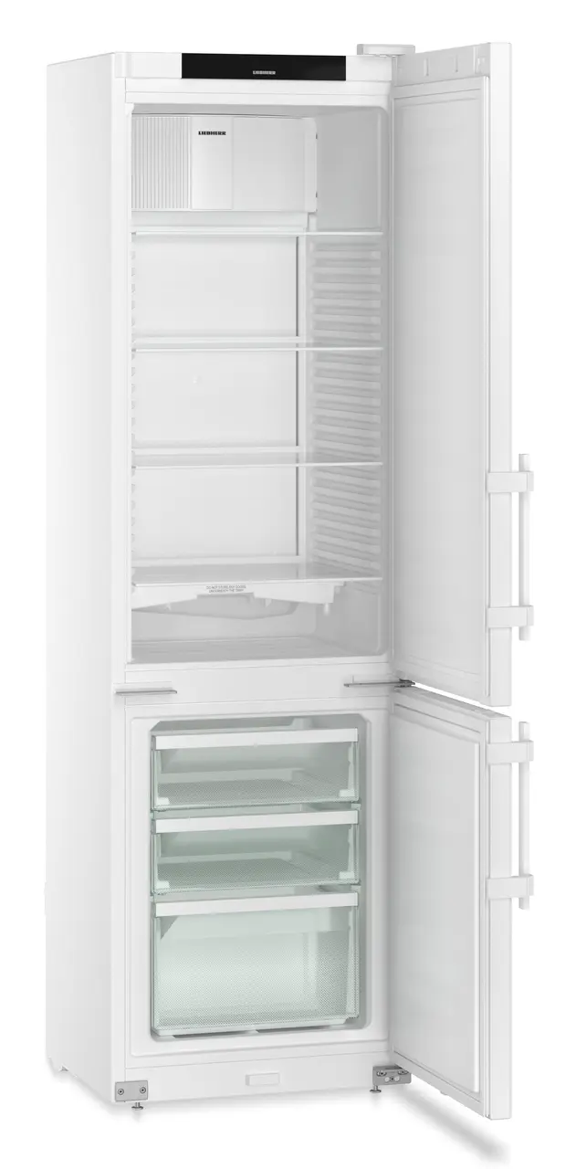 Produkt-Bild, Perspektive: schräg offen leer, Labor-Kühl-Gefrierkombination mit SmartFrost, Gehäusefarbe: Weiß, Türfarbe: Weiß