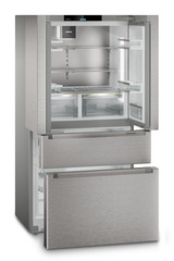 Produkt-Bild, Perspektive: schräg offen leer, French-Door-Kühl-Gefrierkombination mit 2 Gefrierschubladen und IceMaker und InfinitySpring, Gehäusefarbe: Silver, Türfarbe: Edelstahl