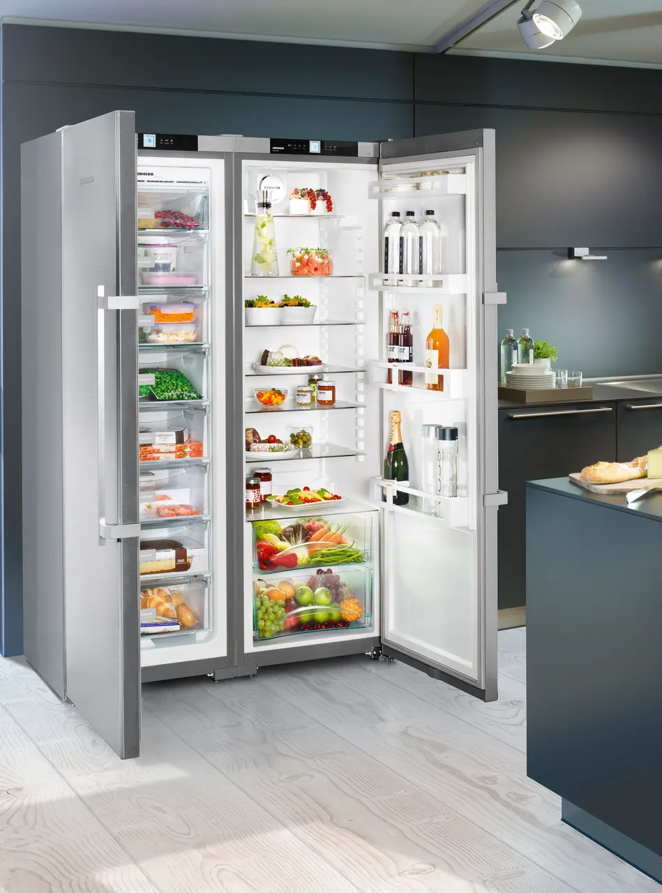 Product image, Perspective: milieu, Side-by-Side combination, Casing colour: silver, Door colour: stainless steel