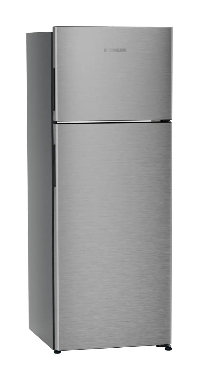 Product image, Perspective: oblique closed, Fridge-freezer with NoFrost, Casing colour: grey, Door colour: Silver Steel