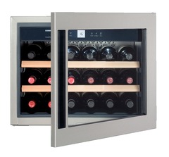 Product image, Perspective: straight half-open decorated, Built-in wine storage cabinet, Casing colour: silver, Door colour: stainless steel