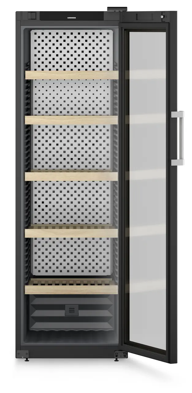 Product image, Perspective: straight open empty, Wine storage cabinet, Casing colour: black, Door colour: black