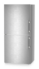 Product image, Perspective: oblique closed, Combined fridge-freezers with EasyFresh and NoFrost, Casing colour: silver, Door colour: stainless steel