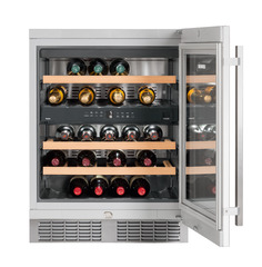 Product image, Perspective: straight open decorated, Built-under multi-temperature wine cabinet, Casing colour: silver, Door colour: silver