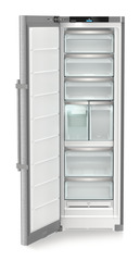 Obrázok produktu, Perspektíva: Spredu, spotrebič otvorený, prázdny, Voľne stojaca mraznička s NoFrost a IceTower, Farba steny: Ušľachtilá oceľ, Farba dverí: Ušľachtilá oceľ