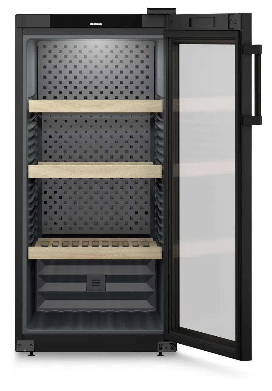 Product image, Perspective: straight open empty, Wine storage cabinet, Casing colour: black, Door colour: black