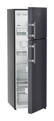 Product image, Perspective: oblique half-open empty, Fridge-freezer with NoFrost, Casing colour: grey, Door colour: Cobalt Steel