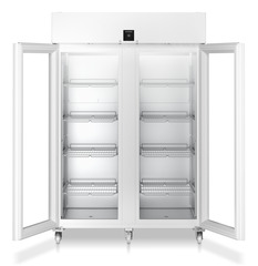 Product image, Perspective: straight open empty, Laboratory refrigerator with convection cooling, Casing colour: white, Door colour: white