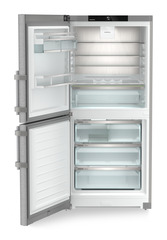 Product image, Perspective: straight open empty, Combined fridge-freezers with EasyFresh and NoFrost, Casing colour: silver, Door colour: stainless steel