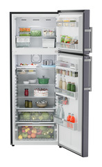 Product image, Perspective: straight open decorated, Fridge-freezer with NoFrost, Casing colour: grey, Door colour: Cobalt Steel