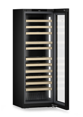 Product image, Perspective: oblique open empty, Multi-temperature wine cabinet, Casing colour: black, Door colour: GlassBlack