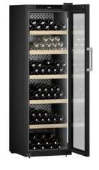 Product image, Perspective: oblique open decorated, Wine storage cabinet, Casing colour: black, Door colour: black