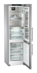 Product image, Perspective: oblique open empty, Fridge-freezer with BioFresh Professional and NoFrost, Casing colour: stainless steel, Door colour: stainless steel