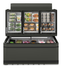 Produkt-Bild, Perspektive: gerade geschlossen dekoriert, Supermarkt-Freezer-Top, Gehäusefarbe: Grau