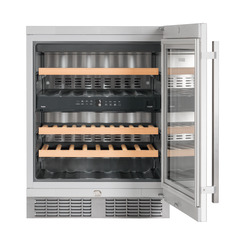 Product image, Perspective: straight open empty, Built-under multi-temperature wine cabinet, Casing colour: silver, Door colour: silver