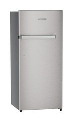 Product image, Perspective: oblique closed, Single-door refrigerator 202 l in 3 star and horizontal handle, Casing colour: grey, Door colour: Stainless Steel