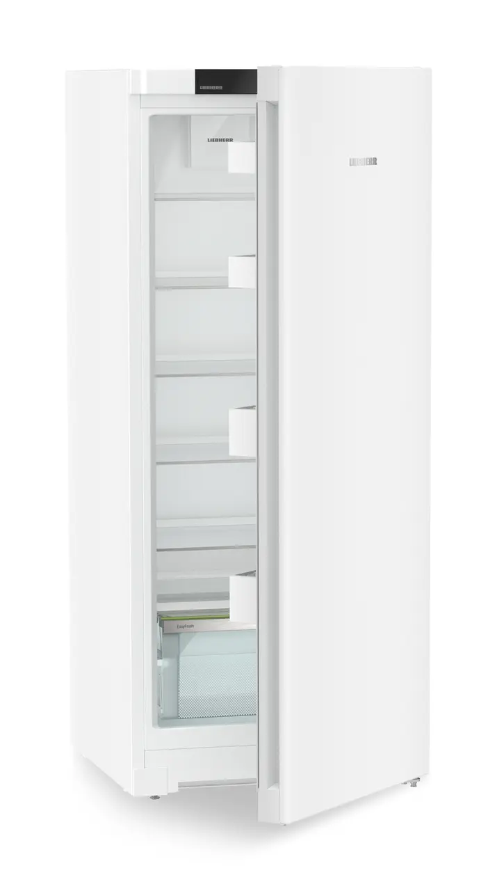 Produkt-Bild, Perspektive: schräg halb offen leer, Standkühlschrank mit EasyFresh, Gehäusefarbe: Weiß, Türfarbe: Weiß