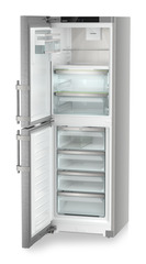 Product image, Perspective: oblique open empty, Fridge-freezer with BioFresh and NoFrost, Casing colour: silver, Door colour: stainless steel