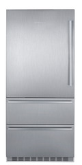 Product image, Perspective: straight closed, Fridge-freezer with NoFrost, Casing colour: stainless steel, Door colour: stainless steel