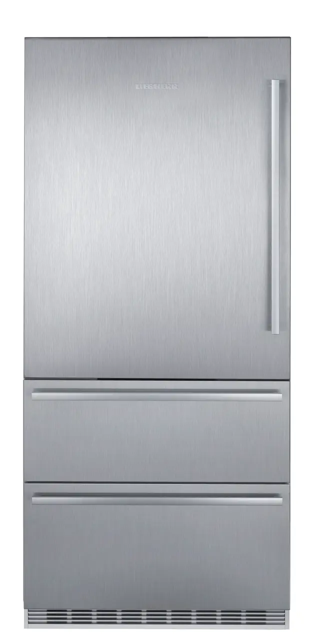 Product image, Perspective: straight closed, Fridge-freezer with NoFrost, Casing colour: stainless steel, Door colour: stainless steel
