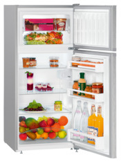 Product image, Perspective: oblique open decorated, Automatic refrigerator-freezer with SmartFrost, Casing colour: silver, Door colour: stainless steel look