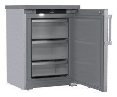 Slika proizvoda, Perspektiva: Pod kutom otvoreno prazno, Zamrzivač prikladan za ugradnju ispod pulta sa SmartFrostom, Boja kućišta: plemeniti čelik, Boja vrata: plemeniti čelik